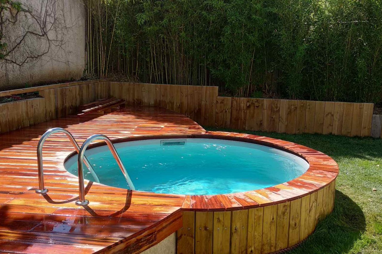 terrasse bois piscine encastrée paysagiste à tassin la demi lune